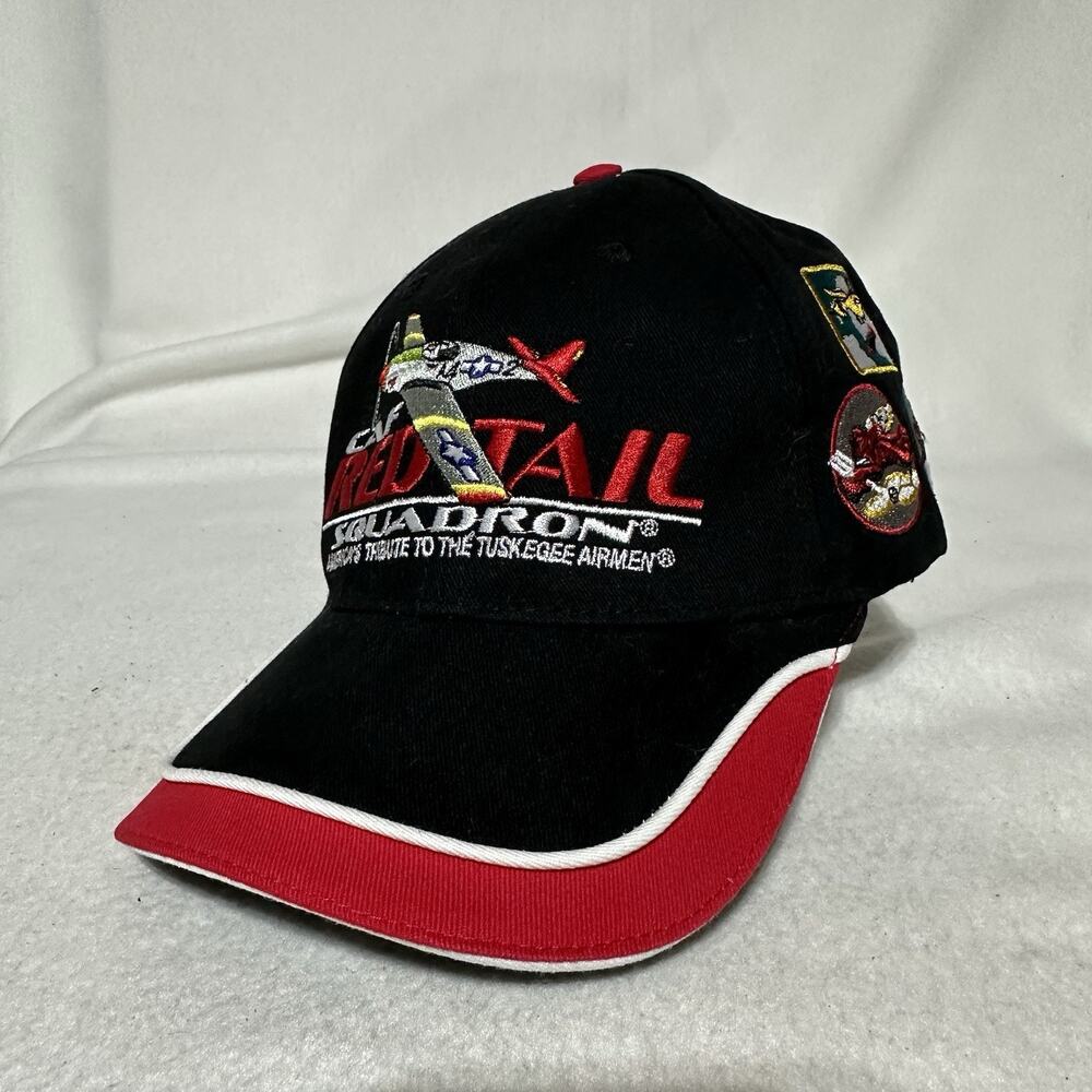 Commemorative Air Force Red Tail Squadron Hat Black Red Tuskegee Airmen EUC